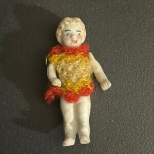 Porcelain Frozen Charlotte Doll Antique Miniature With Lil Sweater